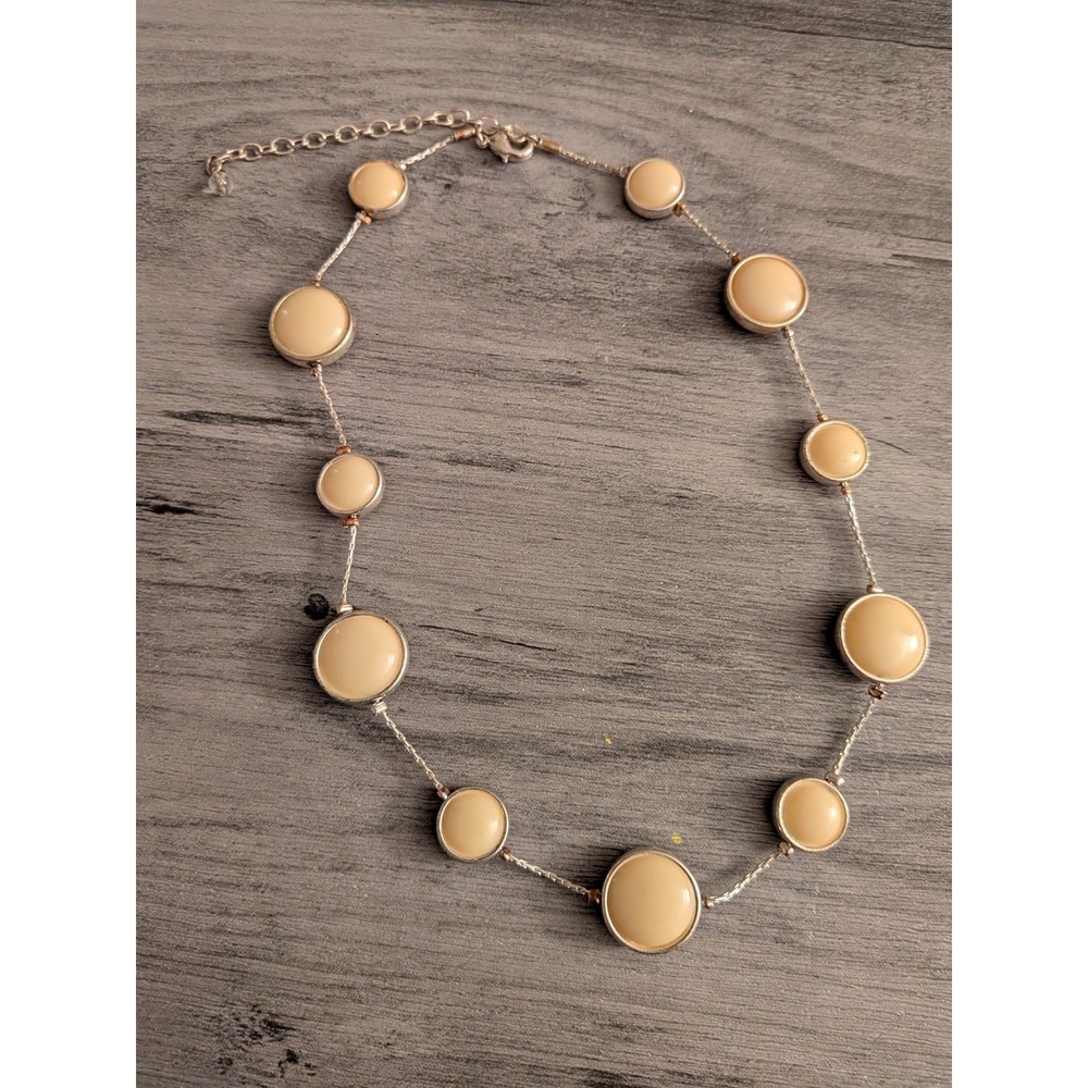 Vintage Style Cream Cabochon Station Necklace Silver Tone Adjustable Chain